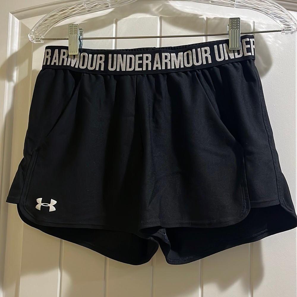 Womens black Under Armour athletic shorts